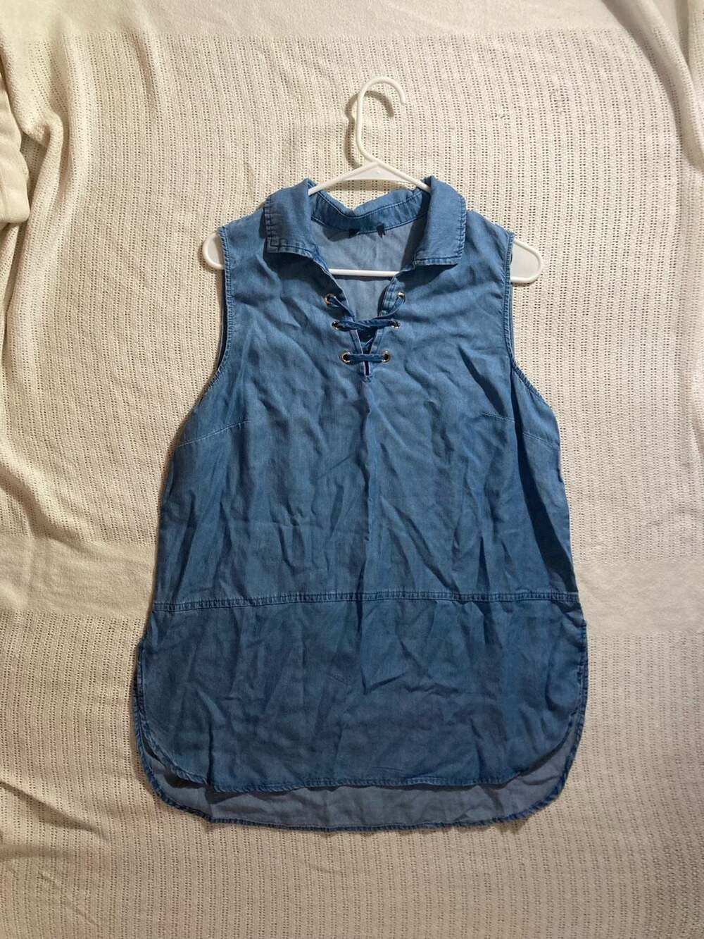 Unbranded Sleeveless Lyocell Lace-Up Denim Shirt Top